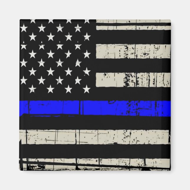 Blue Line Flagga Poilice Support Amerika USA Magnet (Framsidan)