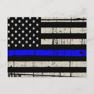 Blue Line Flagga Poilice Support Amerika USA Vykort