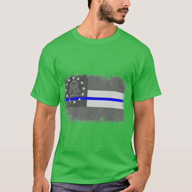 Blue Line Georgia Statlig flagga T Shirt (Framsida)