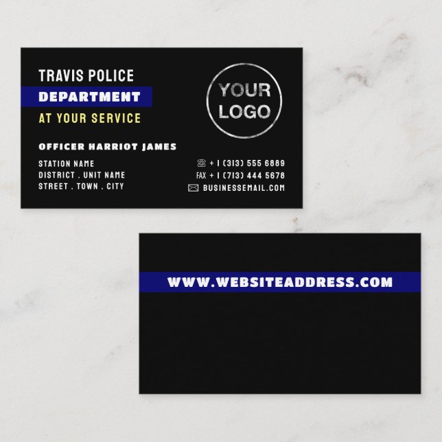 Blue Line & Logotyp, polisman, Tillsatta lagar Visitkort (Fram/baksida)