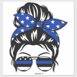 Blue Line Messy Bun Sticker (2"–4") | T Klistermärken