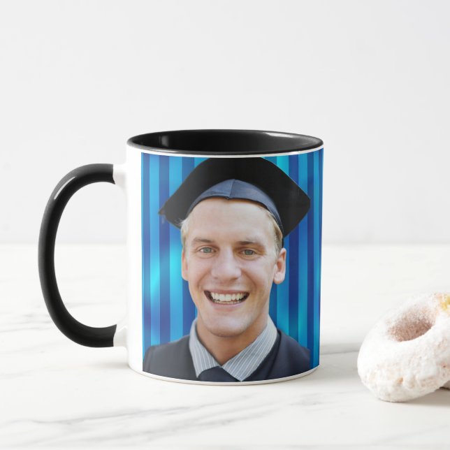 Blue Line Pattern Editable Portrait Men Graduation Mugg (Med munk)