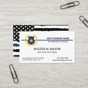 Blue Line Police US FLAGGA Visitkort
