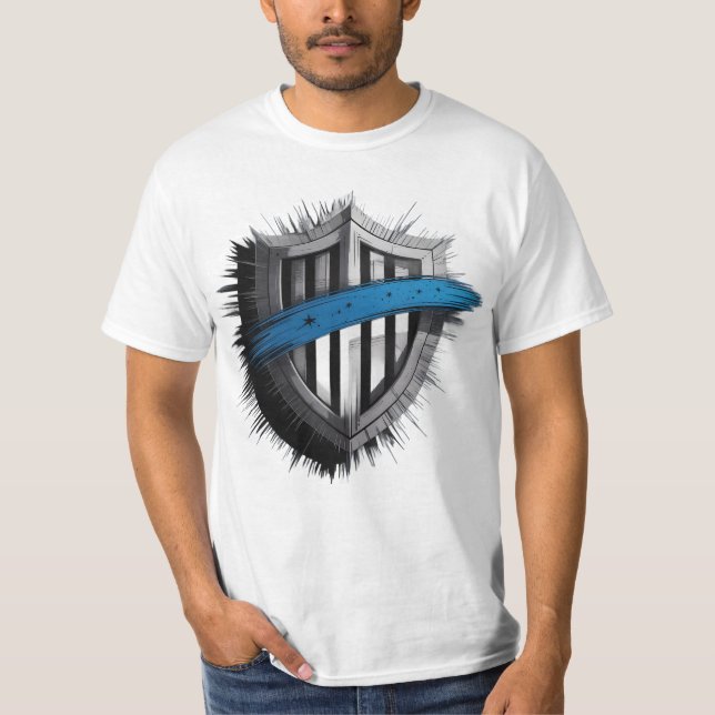 Blue Line Shield – Honor, Service, Protection T Shirt (Framsida)