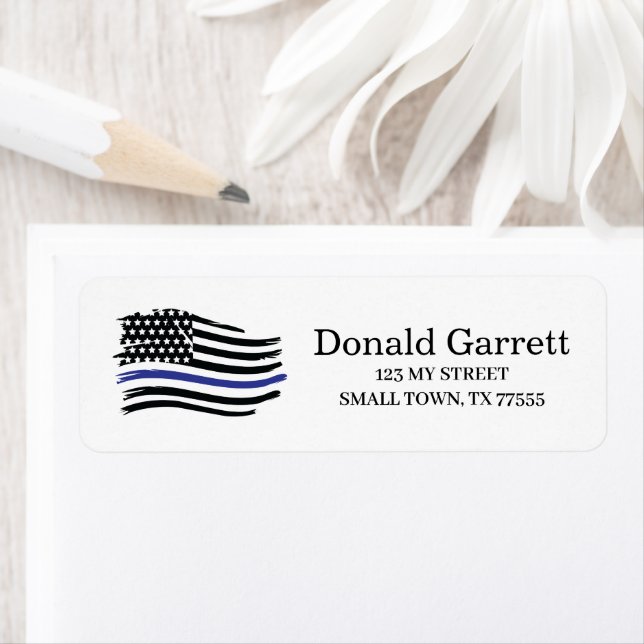 Blue Line US Flagga First Responder Adress Returadress Etikett (Insitu)