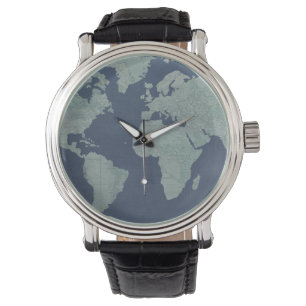 Blue Linen World Map Armbandsur