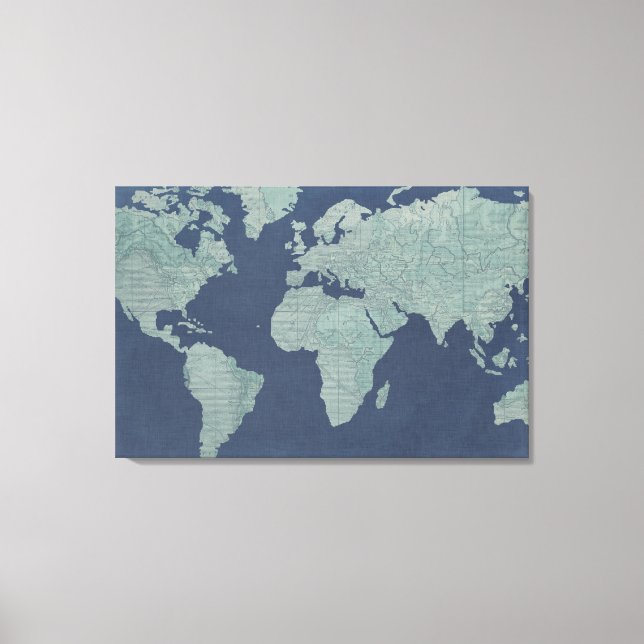 Blue Linen World Map Canvastryck (Framsida)