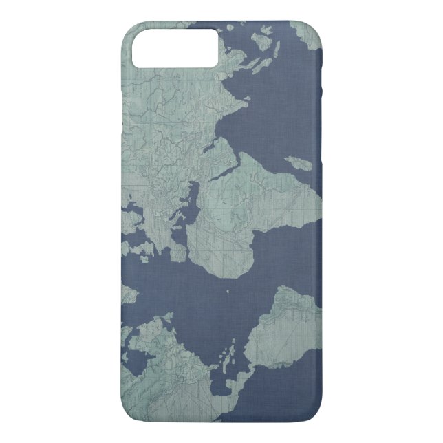 Blue Linen World Map Case-Mate iPhone Skal (Baksida)