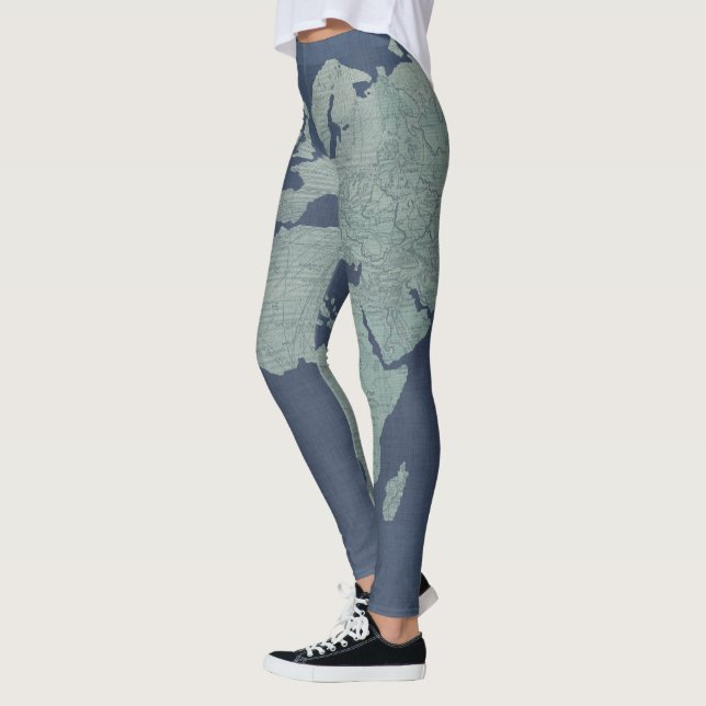 Blue Linen World Map Leggings (Vänster)