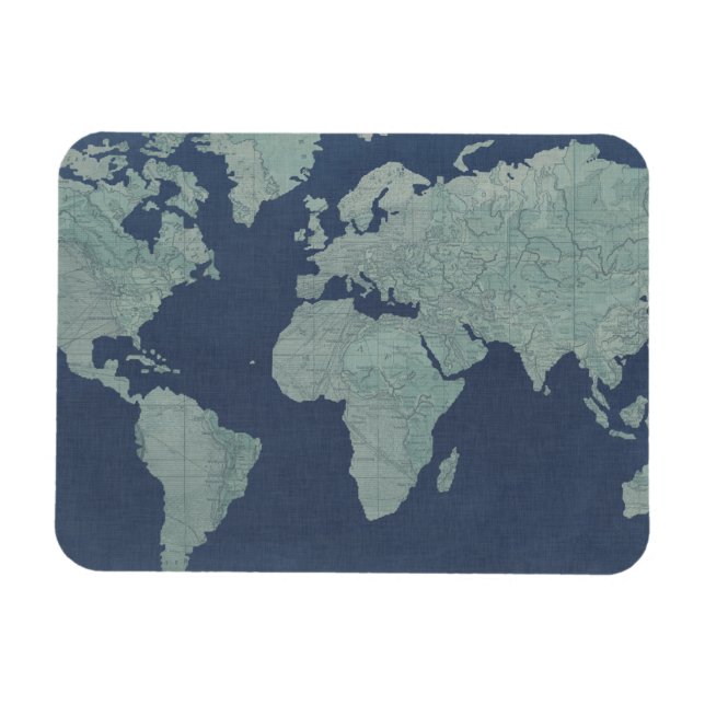 Blue Linen World Map Magnet (Horisontell)