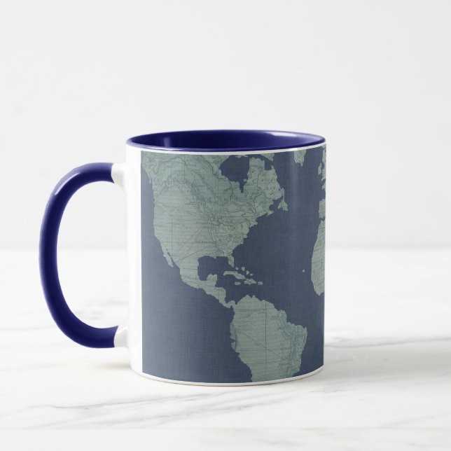 Blue Linen World Map Mugg (Vänster)