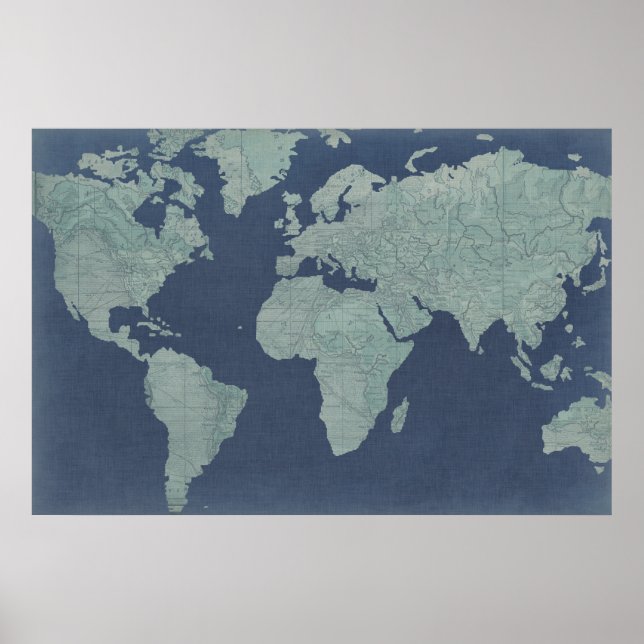 Blue Linen World Map Poster (Framsidan)