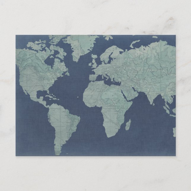 Blue Linen World Map Vykort (Framsida)