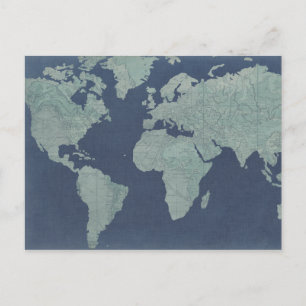 Blue Linen World Map Vykort