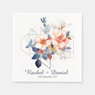 Blue Lines&Flowers: Wedding Napkins Pappersservett