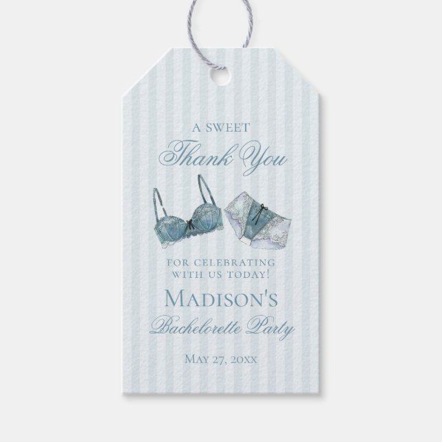 Blue Lingerie Shower Bachelorette Bridal Favor Presentetikett (Framsidan)