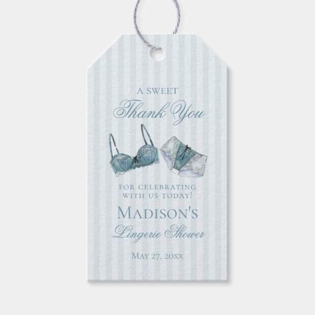 Blue Lingerie Shower Bachelorette Bridal Favor Presentetikett (Framsidan)