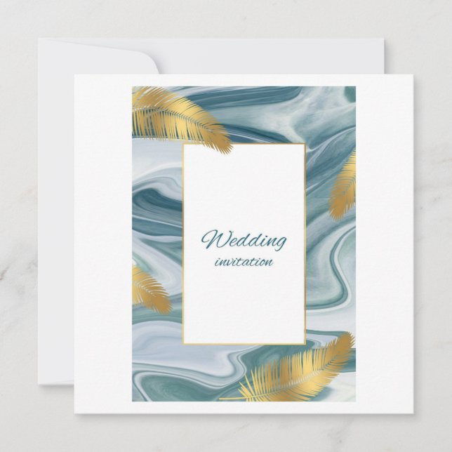 Blue Liquid Marble Wedding Invitation | Premium El Inbjudningar (Framsida)