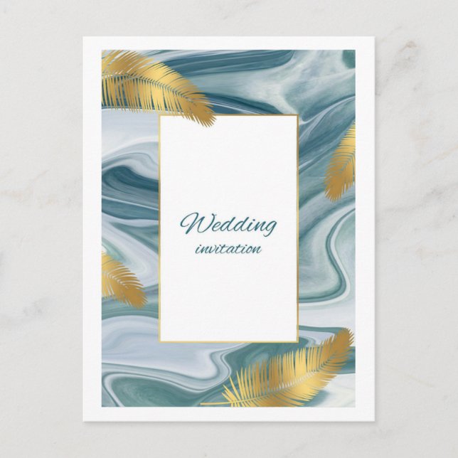 Blue Liquid Marble Wedding Invitation | Premium El Vykort (Framsida)