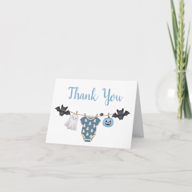Blue Little Boo Clothesline Baby Shower Tack Kort (Framsida)
