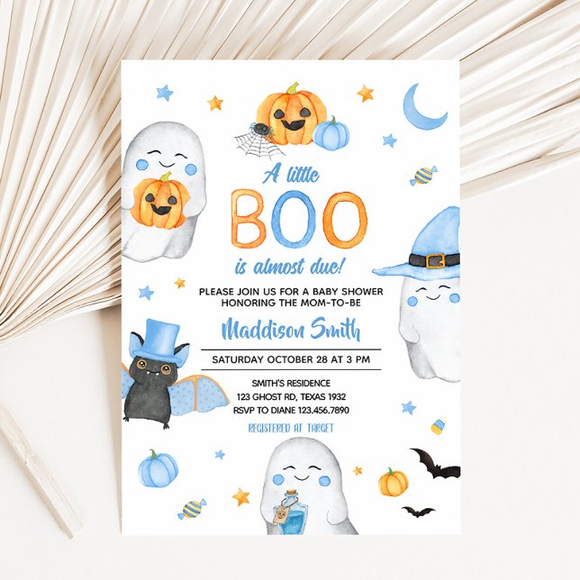 Blue Little Boo Ghost Baby Shower Inbjudningar (A Little Boo Ghost Baby Shower Invitation)