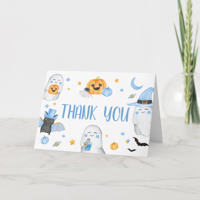 Blue Little Boo Ghost Baby Shower Tack Kort (Framsida)