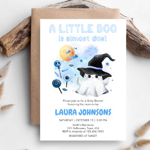 Blue Little Boo Ghost Witch Baby Shower Inbjudningar