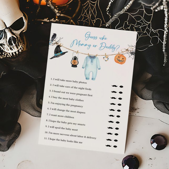 Blue Little Boo Gissa vem Mamma eller pappa Game (Halloween Baby Clothes Baby Shower Guess who Mommy or Daddy Game)