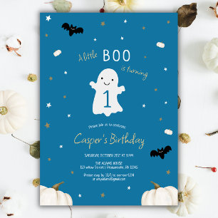 Blue Little Boo Halloween 1st Birthday Inbjudningar