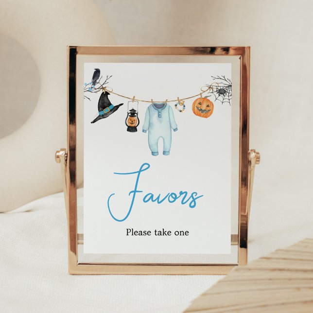 Blue Little Boo Halloween Baby Shower-favoriter Poster (Halloween Baby Clothes Baby Shower Favors Sign)
