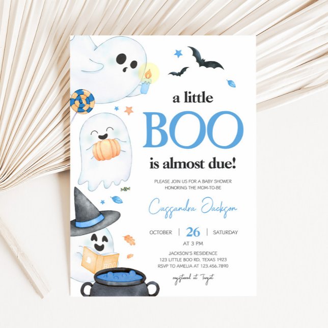 Blue Little Boo Halloween Baby Shower Inbjudningar (Blue Little Boo Invitation 
)