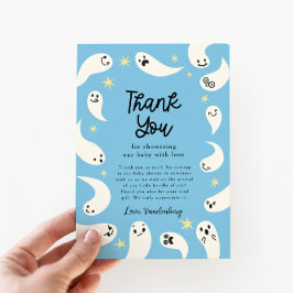 Blue Little Boo Halloween Baby Shower Tack Kort