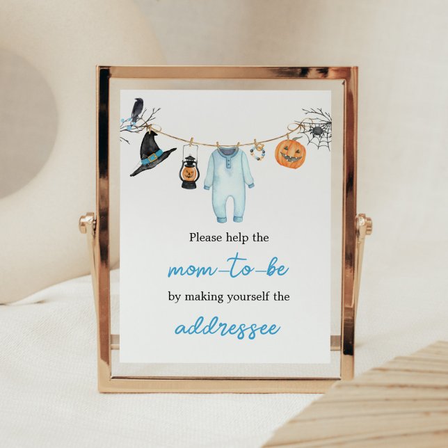 Blue Little Boo Halloween Kuvert Station Poster (Halloween Baby Clothes Baby Shower Envelope Station Sign)