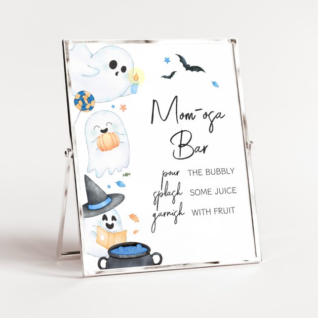 Blue Little Boo Halloween Mamma Osa Pub Poster (Blue Little Boo Baby Shower Mom Osa Bar Sign)