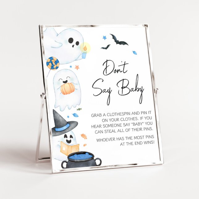 Blue Little Boo Halloween Säg inte Baby Poster (Blue Little Boo Baby Shower Don't Say Baby Sign)