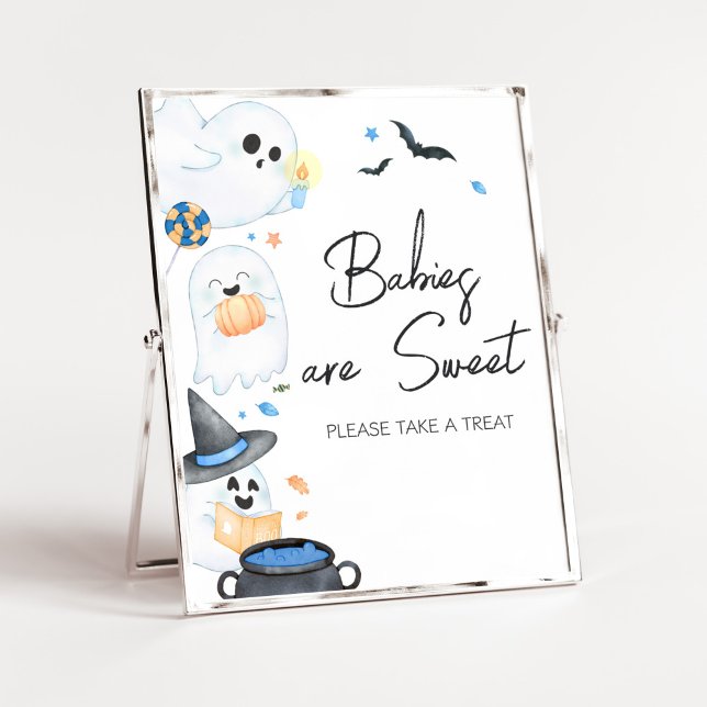 Blue Little Boo Halloween Spädbarn är Sweet Poster (Blue Little Boo Baby Shower Babies are Sweet Sign)