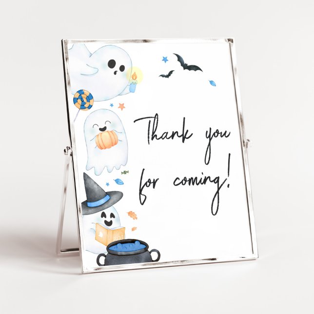Blue Little Boo Halloween Tack för att du kom Poster (Blue Little Boo Baby Shower Thank you for Coming Sign)