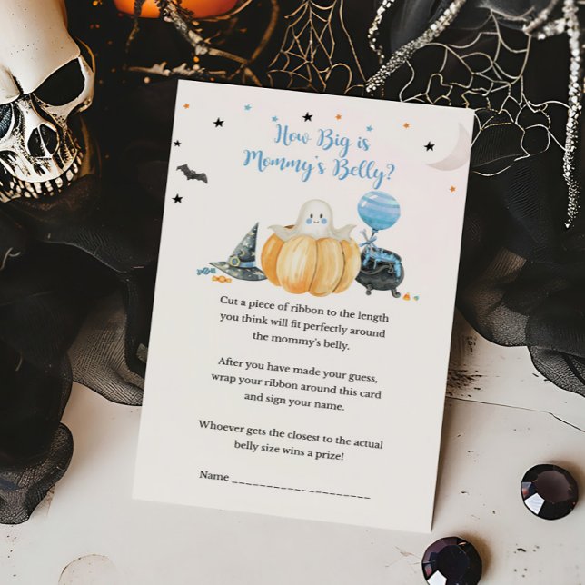 Blue Little Boo Hur stort är Mommys Belly Game? (Pumpkin Halloween Baby Shower How Big is Mommys Belly Game)