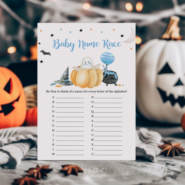 Blue Little Boo Pumpkin Baby Namn Tävling Game (Pumpkin Halloween Baby Shower Baby Name Race Game)