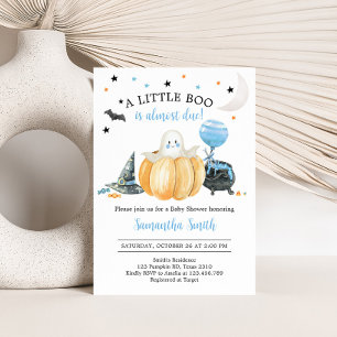 Blue Little Boo Pumpkin Halloween Baby Shower Inbjudningar