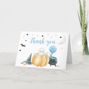 Blue Little Boo Pumpkin Halloween Baby Shower Tack Kort