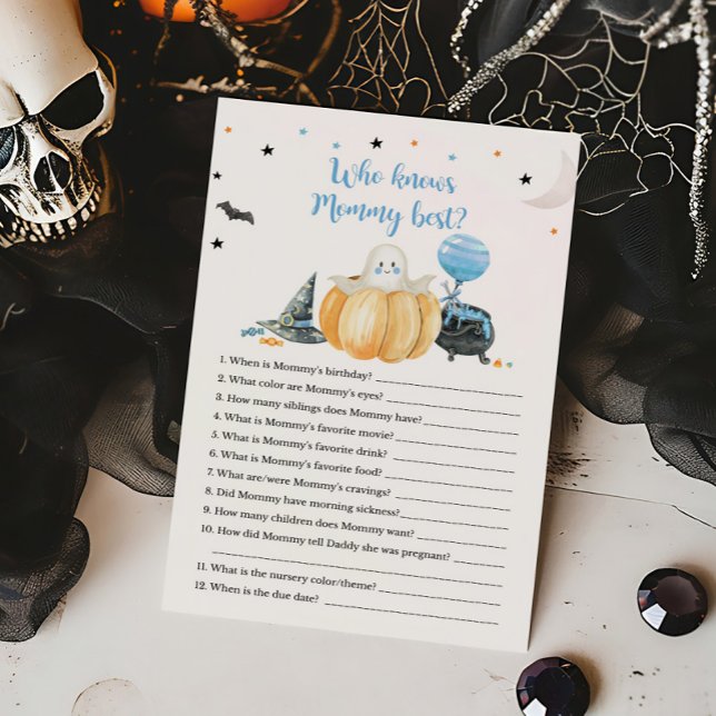 Blue Little Boo Pumpkin Vem vet Mammans bästa spel (Pumpkin Halloween Baby Shower Who knows Mommy Best Game )