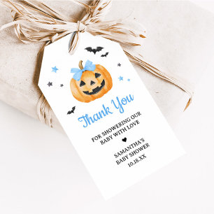 Blue Little Boo Spooky Pumpkin Favor Taggar Presentetikett