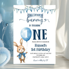 Blue Little Bunny First Birthday Invitation Inbjudningar