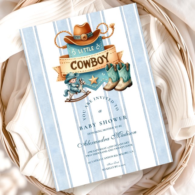 Blue Little Cowboy Modern Western Baby Shower Inbjudningar (Skapare uppladdad)