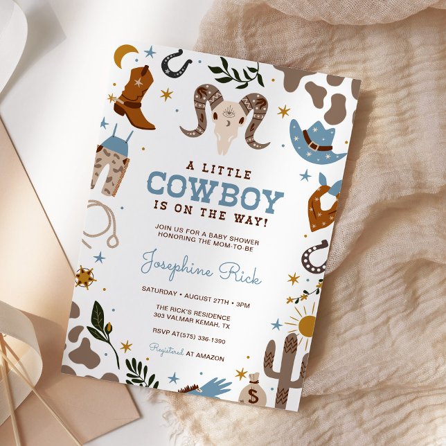 Blue Little Cowboy Western Rodeo Baby Shower Inbjudningar (Skapare uppladdad)