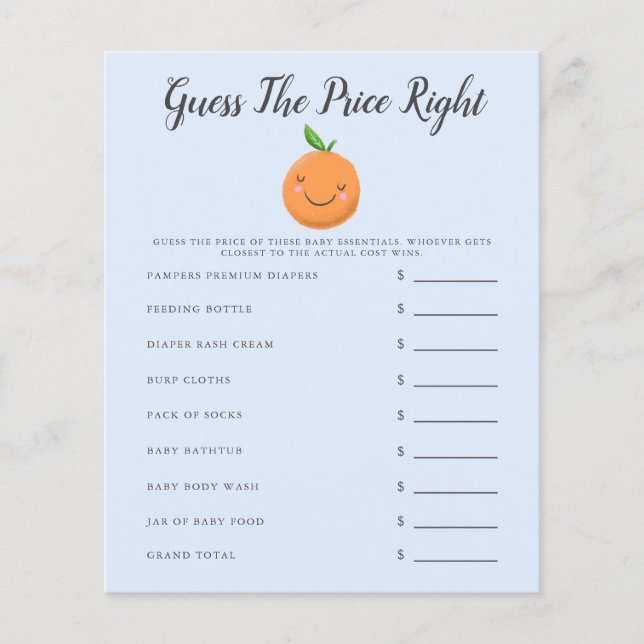 Blue Little Cutie Baby Shower gissar Pris (Framsida)