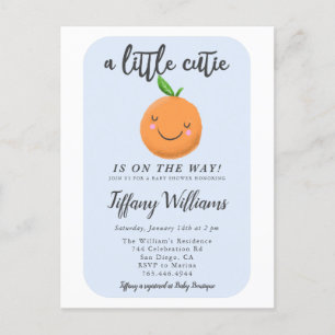 Blue Little Cutie Baby Shower Inbjudan Vykort