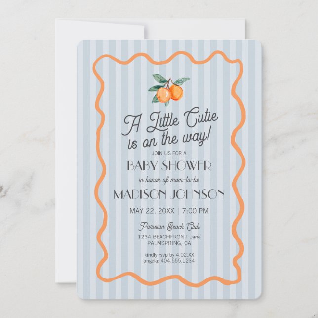 Blue Little Cutie Pastel Citrus Theme Baby Shower Inbjudningar (Framsida)