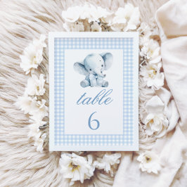 Blue Little Elephant Bow Baby Shower Bordsnummer